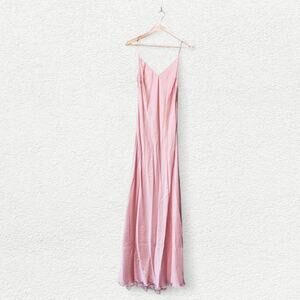 La Bohème Silk Maxi Slip Dress in Baby Pink